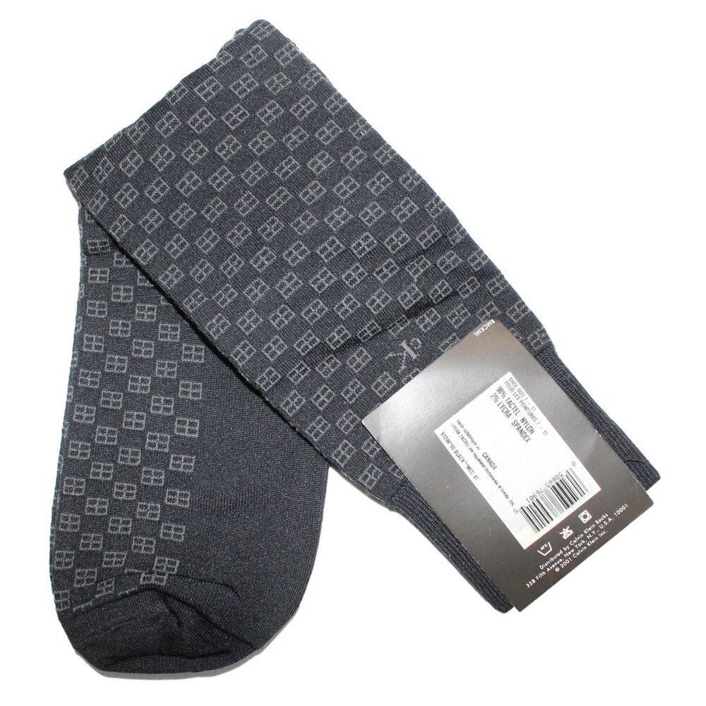 CALVIN KLEIN Men's Black Square Pattern Nylon Spandex Dress Socks - Size 7-11